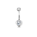 Classic silver stainless steel belly button ring with two round clear cubic zirconia stones - Silver Double Zircon