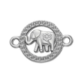 Silver plated stainless steel elephant connector pendant with floral pattern for DIY jewelry - Steel 565# Round Elephant Connector / 16*23.5mm