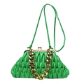 Vibrant emerald green pleated cloud bag with chunky gold chain and slim strap - Green