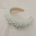 Elegant white pearl headband featuring mixed-size faux pearls on a fabric base - Dense Artificial Pearl Inlaid Style