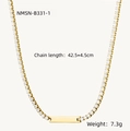 18K gold plated titanium steel rectangle pendant necklace with sparkling clear zircons - 18K Gold / Gold