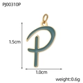 Detail of P letter pendant in gold finish with green enamel and size measurements - Letter P-Dark Green