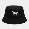 Dettaglio del ricamo a cavallo bianco sul tessuto in velluto a coste nero del cappello - Taglia unica / Nero