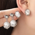 Irregular pearl earring set with silver geometric studs and dangles for women - Silver Metal Irregular Pearl Earring Set (2 Pairs) (9809)