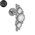 ASTM F136 silver G23 titanium labret stud with curved clear cubic zirconia cluster - Style 2 / 1.2*6mm