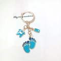 Blue enamel baby onesie and bottle charms on a gold keychain for DIY gift accessories - Style E / Blue