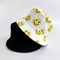 Wendbarer Fischerhut mit schwarzer Seite und weißem Baumwollstoff mit gelben Smileys - Erwachsene 55-58cm / Smiley Weiß
