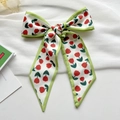 Floral silk ribbon hair tie with red tulips and green edges on a white background - Green Border Tulip