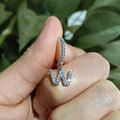 Sparkling silver-toned letter W drop earring with clear cubic zirconia pavé setting - Letter W / Silver