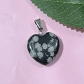 Pendentif cœur en obsidienne flocon de neige avec fermoir en argent sur fond violet - 33-Obsidienne Mouchetée