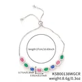 Adjustable silver halo bracelet with oval multicolored gemstones and clear zircon stones - Colorful