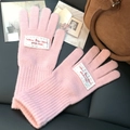 Pink knitted winter gloves for students with embroidered text and touchscreen support - M / Pink