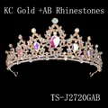 Luxurious bridal crown with gold plating and multicolor AB water drop crystals - KC Gold + AB Rhinestone