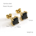 Detailed macro view of square black zircon earrings in 18k gold plated stainless steel - Black