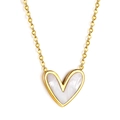 Elegante collar de corazón dorado con una incrustación de nácar natural brillante - Oro + Corazón de Concha Blanca con Patrón V (NE2B080AG)