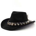 Zwarte cowboyhoed van imitatie suède met etnische geweven band en echte schelpversieringen - M (56-58cm) / Zwart