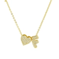 Gold balloon bubble heart and letter F pendant necklace with pave zircon stones - Letter F