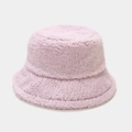 Detail of light purple plush bucket hat showing thick lamb wool texture and rolled edge - One Size / Light Purple