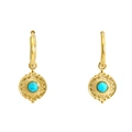 Bohemian style gold stainless steel earrings with sunburst turquoise stone pendants - Gold