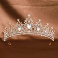 Elegant gold bridal crown with sparkling clear rhinestones on luxury brown silk fabric - Gold / White Zirconia