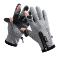 Winter thermal cycling gloves in grey with touchscreen fingertips and zipper pocket - M / Gray