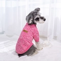 Classic pink knitted dog sweater with high neck and leather patch for small pets - XS / Classic Sweater / Rose Red