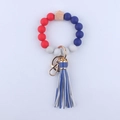 Silicone beaded wristlet keychain with blue striped tassel and navy marble beads - Sapphire Blue