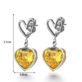 Silver stainless steel heart earrings with faceted yellow gems and 2.1cm dimensions - Silver Yellow Rhinestone Heart Stud Style (ER-1127)