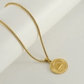 18k gold plated stainless steel Libra constellation necklace with round pendant - Libra