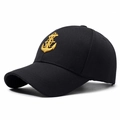 Classic black cotton baseball cap featuring detailed gold anchor and helm embroidery - Adjustable / Black with Yellow Embroidery