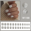 Kit de 24 faux ongles courts argentés pailletés avec une forme carrée scintillante - Style Pailleté Argenté (W1188)