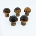 Polished natural dark stone mini mushroom figurines with unique tan striped patterns - Tiger Eye Stone Bracelet