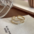 Elegant gold double-layered adjustable open ring with white enamel and Queen engraving - Adjustable Open / Double Layer Queen Engraved Style (J2579)