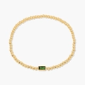 Elegantes goldenes Perlenarmband mit rechteckigem grünem Smaragd-Edelstein im Zentrum - Mai-Grün