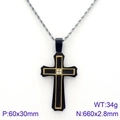 Pendentif croix homme noir et or sur chaîne torsadée argentée avec dimensions - Grande Croix Noire et Or (KN89625-KPD)