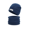 Set blu scuro in pile per bambini con berretto invernale e scaldacollo sportivo - Blu Notte