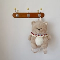Cute brown plush teddy bear backpack with white belly and red crochet collar for kids - Khaki Without Scarf (Bear) / Khaki
