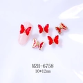Rotating 3D butterfly nail art charms with red crystals and gold metal edges - 6758 Gold Base + Red + Rotating