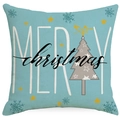 Fodera per cuscino natalizio in lino blu con scritta Merry Christmas e albero grigio - 45*45cm (Senza Inserto) / YMD398-2 (MERRY christmas Albero di Natale)