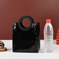 Minimalist black PVC jelly tote bag with circular handle and glossy mirror finish - Round Handle Black / Small (18*10*20)