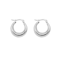 Minimalist silver-tone stainless steel C-shape hoop earrings with spring closure - Steel Color Smooth Surface Earrings (F477)