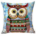 Weihnachtskissenhülle mit buntem Aquarell-Eulen-Motiv für Sofa-Dekorationen - Muster 3 / 45*45cm Kurzplüsch Einseitig Ohne Kissenkern