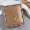 Collar de acero de titanio con colgante de corazón y flecha en caja de regalo oro - Estilo Flecha a través del Corazón (H115)