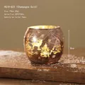 Photophore de Noël en verre doré champagne avec motifs rennes et flocons de neige - Style gravé de renne champagne or (HG18-823)