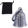 Vintage stainless steel motorcycle guardian bell with cross design and velvet pouch - Retro Silver Set (With Bag)