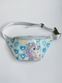 Silver unicorn kids waist bag with sparkling blue hearts and shiny rainbow sequins - Silver Iridescent Unicorn
