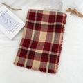 Plaid cashmere feel scarf in red and beige check with fringe detail on white fabric - Red