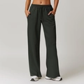 Pantalones de chándal de cintura alta y pierna ancha para mujer en verde oscuro - XL / Gris Musgo