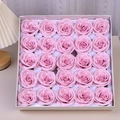 Pink soap flower rose gift box featuring 25 artificial roses in a square white case - Awakening Rose / 25 Pcs/Box / Lavender