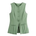 Détail du gilet sans manches vert clair avec quatre boutons mats et poches décoratives - XS / Gilet Vert Menthe